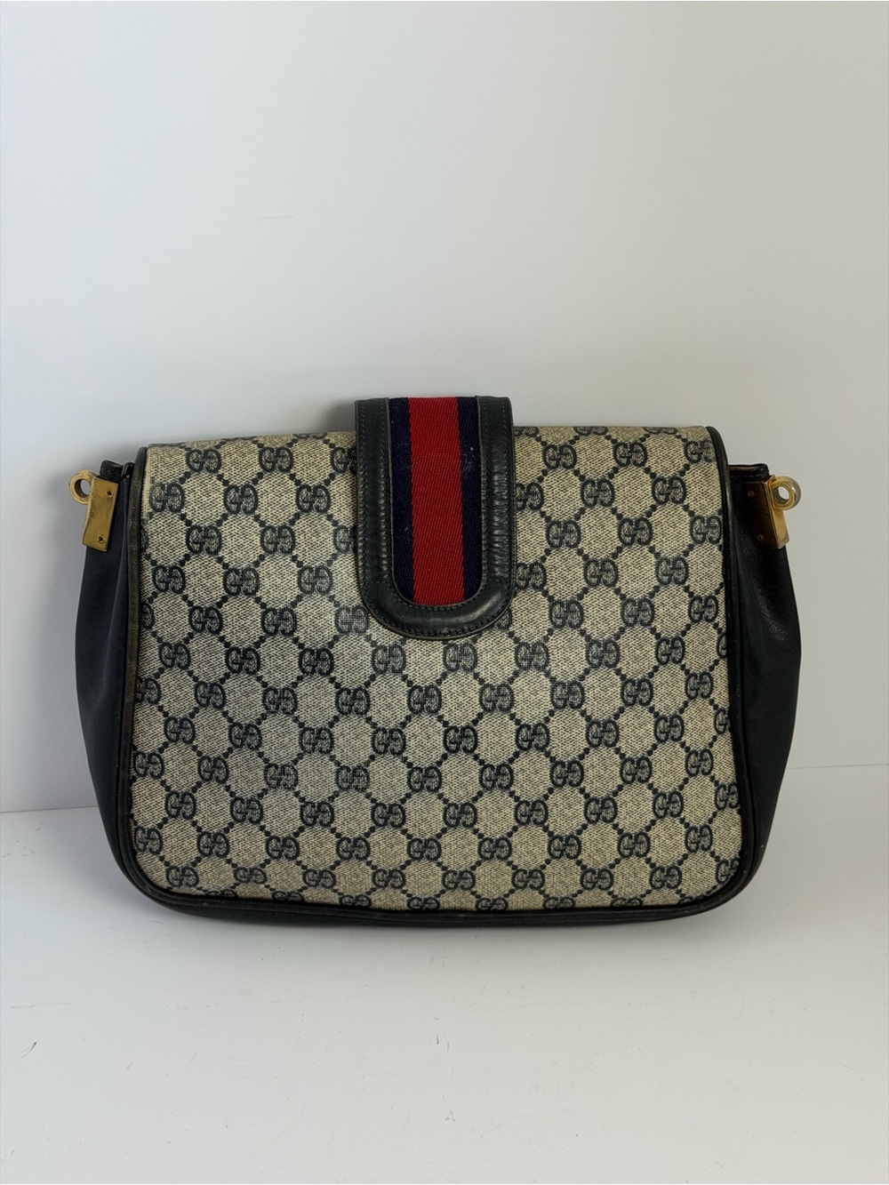 Old Vintage Gucci Orphidia Navy Blue Leather Monogram GG Supreme Shoulder Bag - Picture 9 of 12